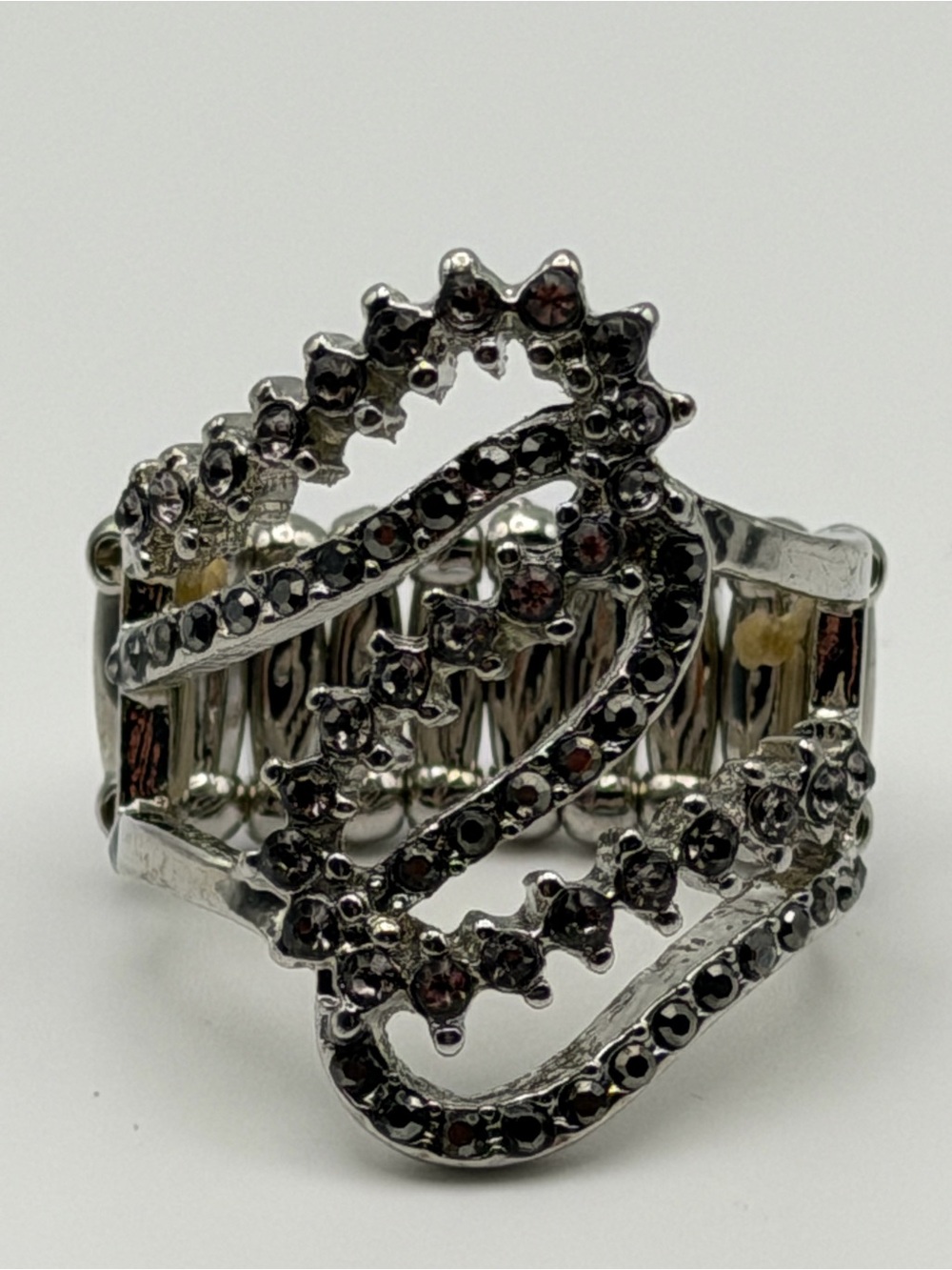 paparazzi Superstar Spiral Gunmetal Silver-Tone Stretch Ring Hematite Rhinestone